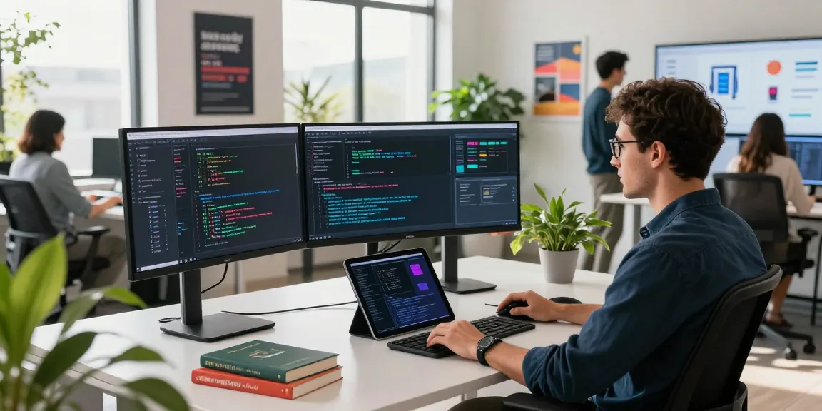 Developer showcasing innovative AI tools 2026 in a modern tech workspace.
