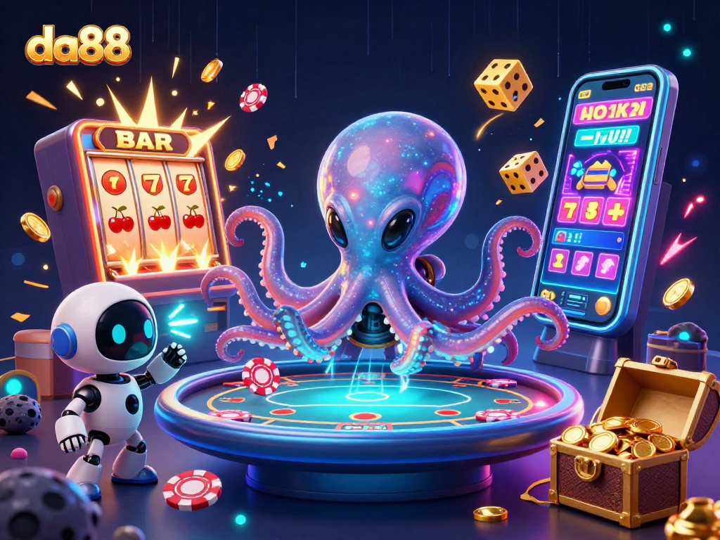 Experience thrilling gameplay at da88, featuring an alien octopus and dynamic casino elements.