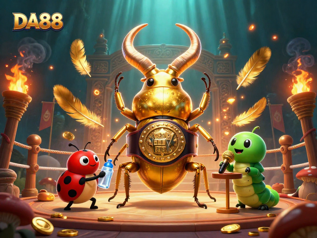 Experience thrilling gameplay at DA88 with the golden stag beetle champion in an action-packed scene.