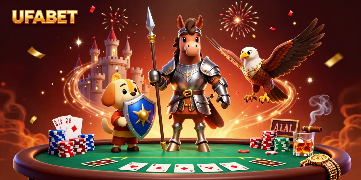 Experience thrilling gameplay at UFABET with a rich 3D casino scene full of poker elements.