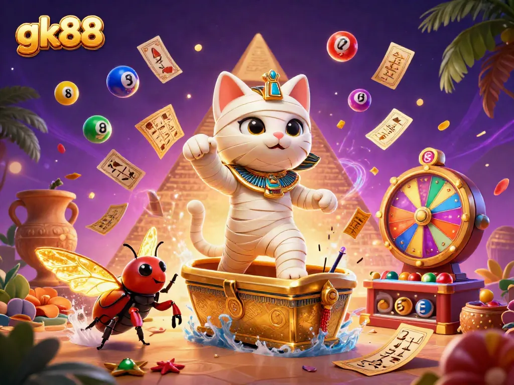 Join the excitement at gk88 with a thrilling 3D casino scene featuring vibrant game elements and characters.