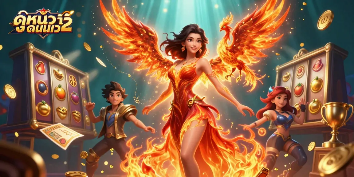 Engage in ดูหนังออนไลน์ with a stunning Asian woman and colorful casino elements, showcasing an exciting online gaming experience.
