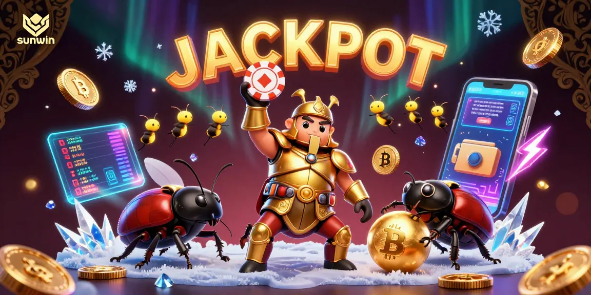 Engage with sunwin casino and win by playing as the hercules beetle in a dynamic 3D scene filled with poker chips.