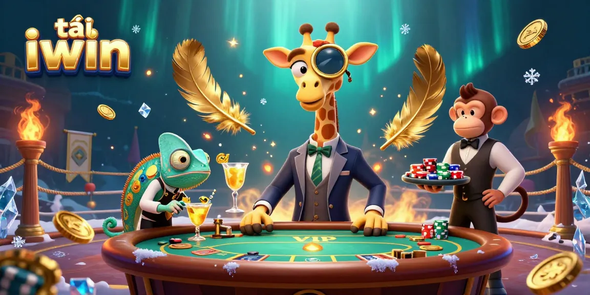 Experience the thrill of tải iwin with a vibrant 3D casino illustration featuring a giraffe in a suit.
