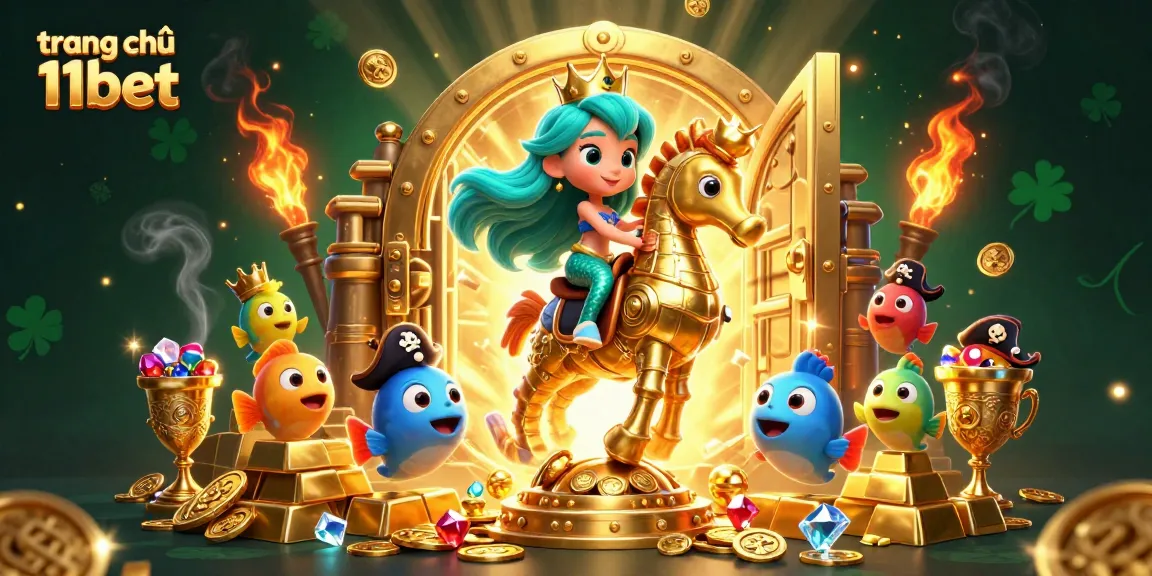 Engage with the thrill of trang chủ 11bet as a mermaid princess rides a seahorse in a vibrant casino scene.