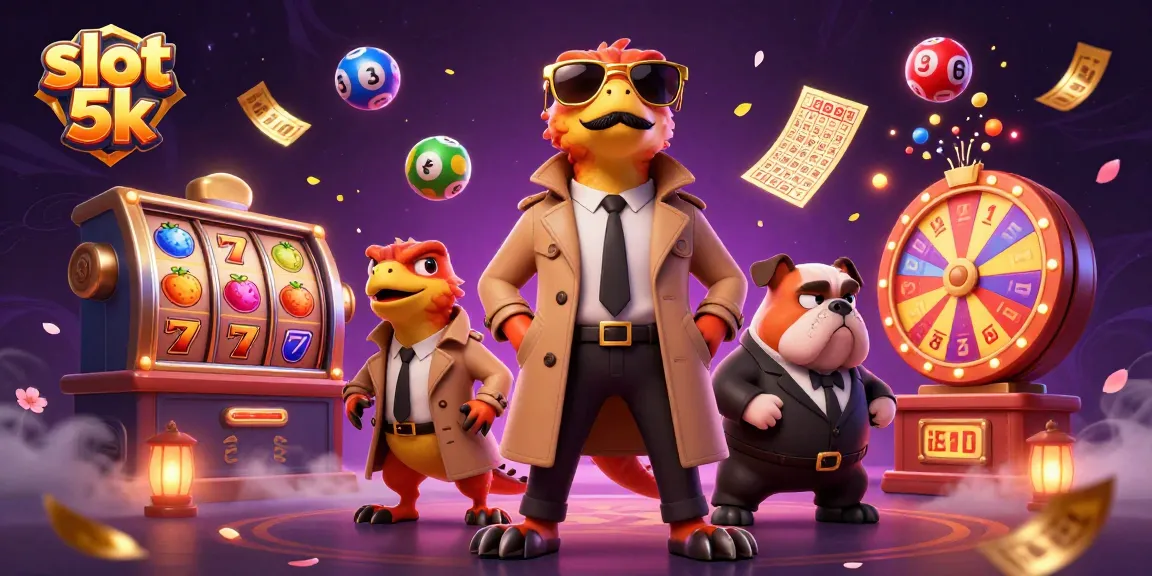 Experience excitement with slot 5k, featuring playful raptors in a casino scene bursting with color and jackpots.
