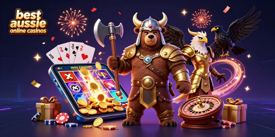 Experience thrilling gaming with best aussie online casinos featuring a Viking bear and mystical eagle.