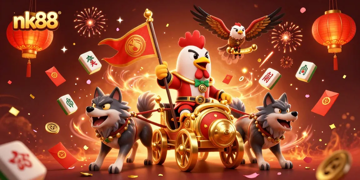 Engage with nk88's thrilling casino adventure featuring a rooster warlord and dynamic game elements.