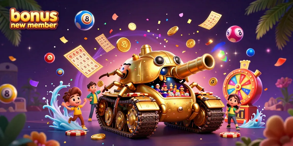 Join the excitement with bonus new member offers, vibrant confetti and a golden beetle tank casino scene.